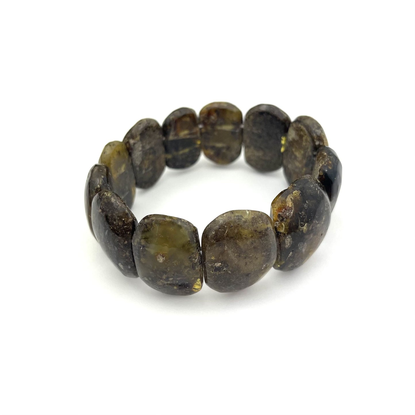Polished Massive Flat Oval Beads Green Bracelet