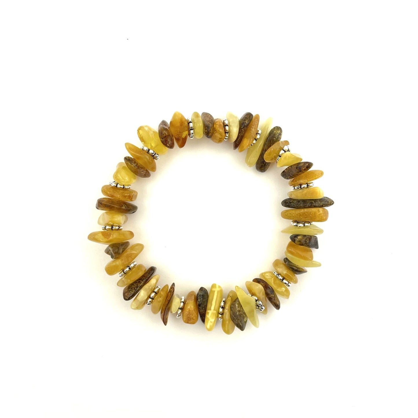 Polished Elastic Chips Green Multicolor Amber Bracelet