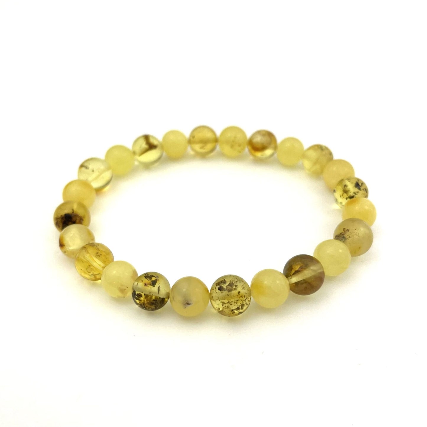 Polished Perfect Round Amber Beads Butter and Green Color Amber Bracelet