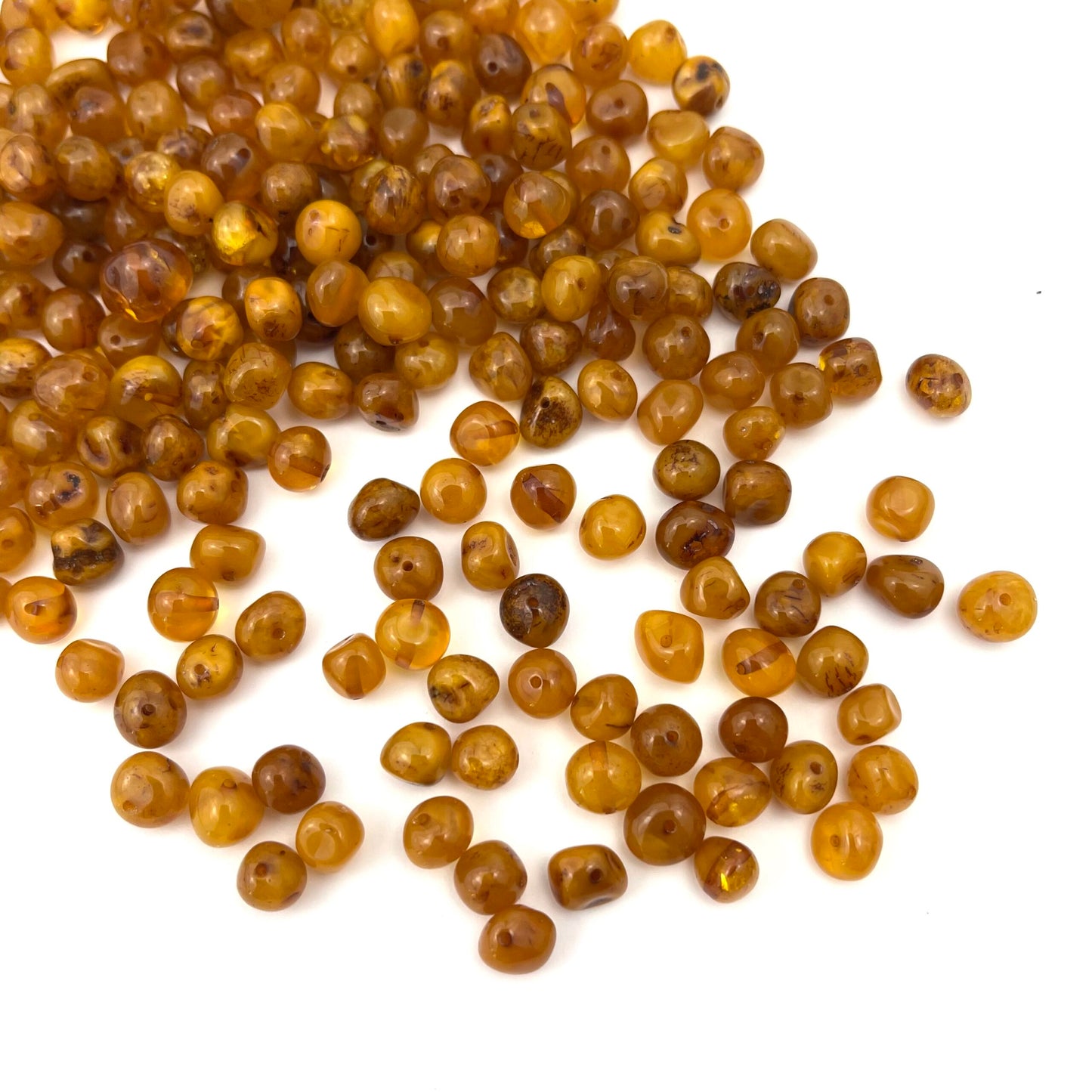 Loose Polished Baroque 8-10 mm Dark Butter Color Beads, Drilled, 100g