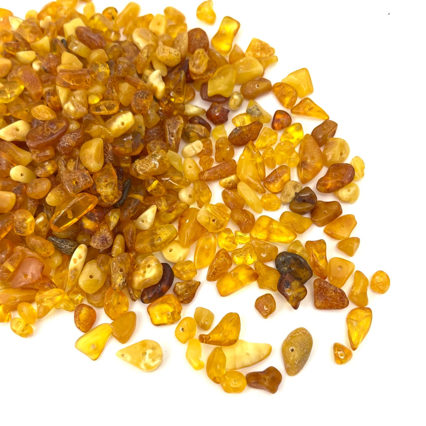 Loose Polished Amber Beads Honey Color, Drilled, 100g