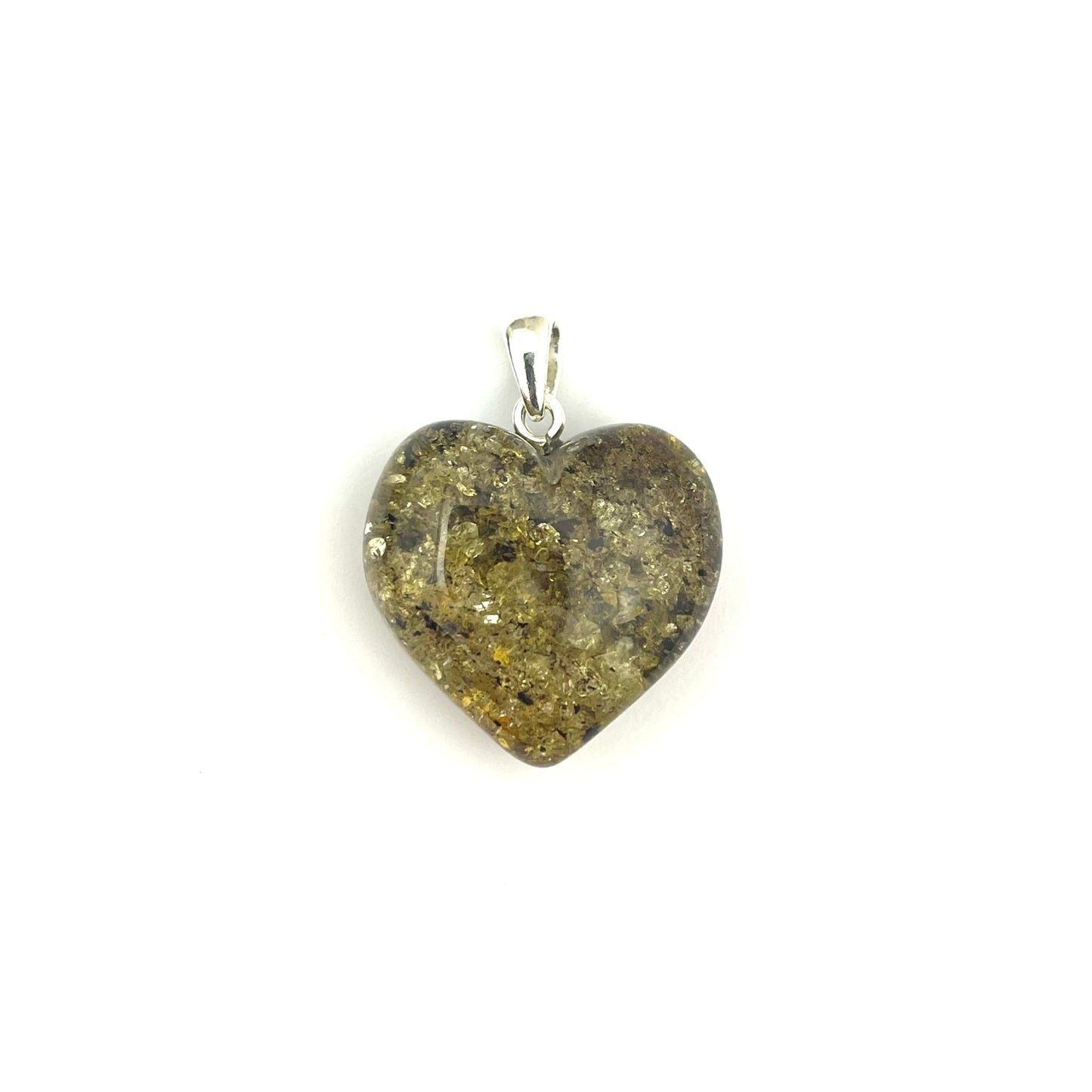 Polished Green Color Heart Silver Amber Pendant
