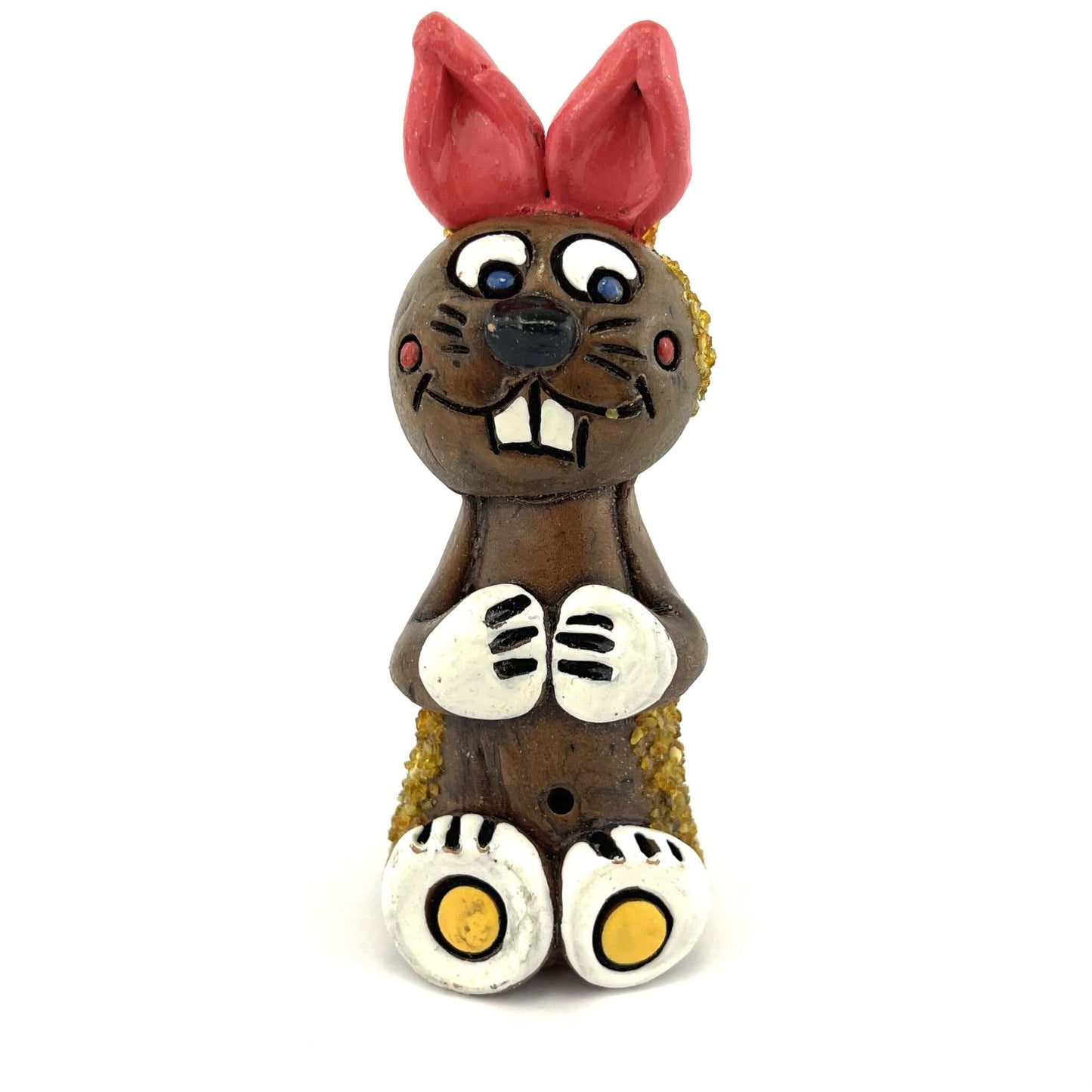 Handmade Clay Figurine The Bunny Decorated with Amber