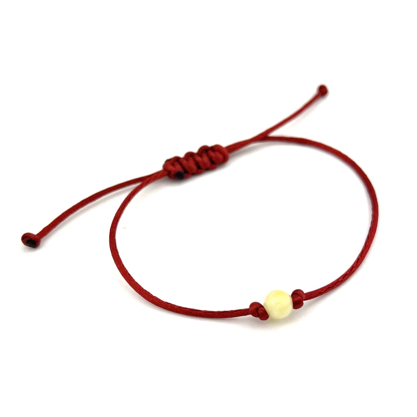 Polished Dark Red Adjustable Bracelet with Amber Bead
