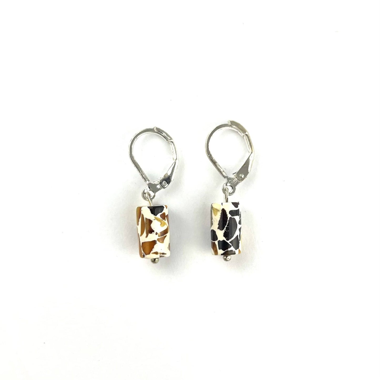 Polished Amber Stone White and Multicolor Earrings