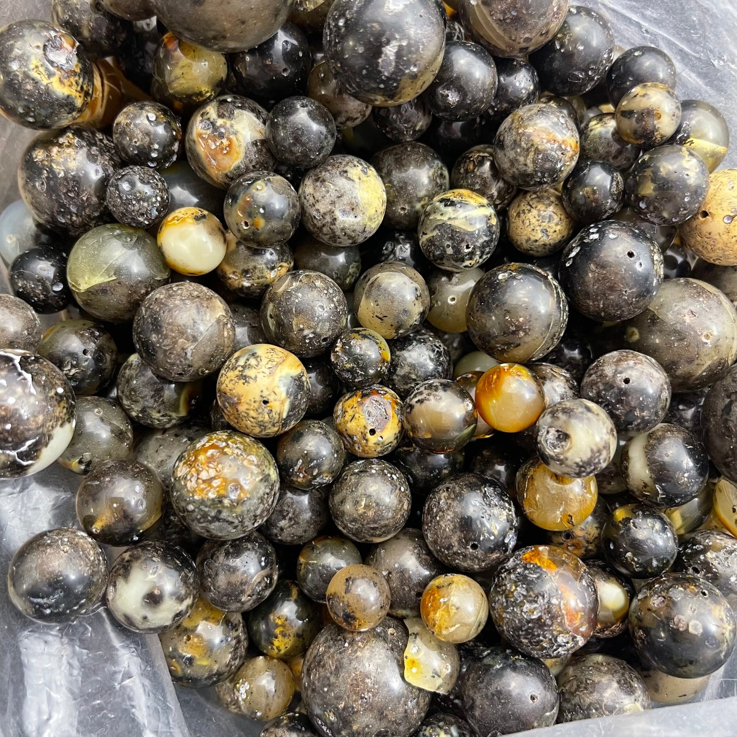 Loose Polished Perfect Round Green Amber Beads, Drilled, 10mm+, 50g