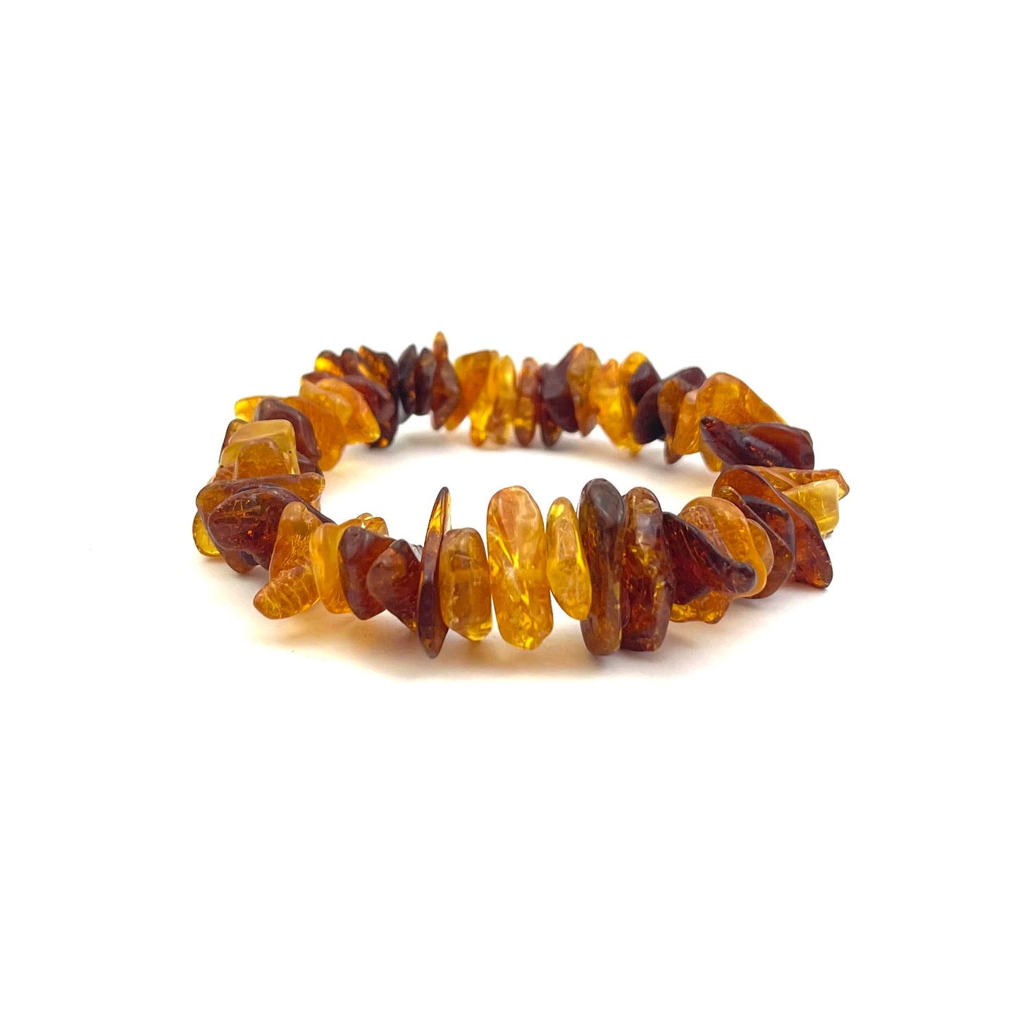 Polished Elastic Chips Cognac and Honey Color Bracelet 12g+