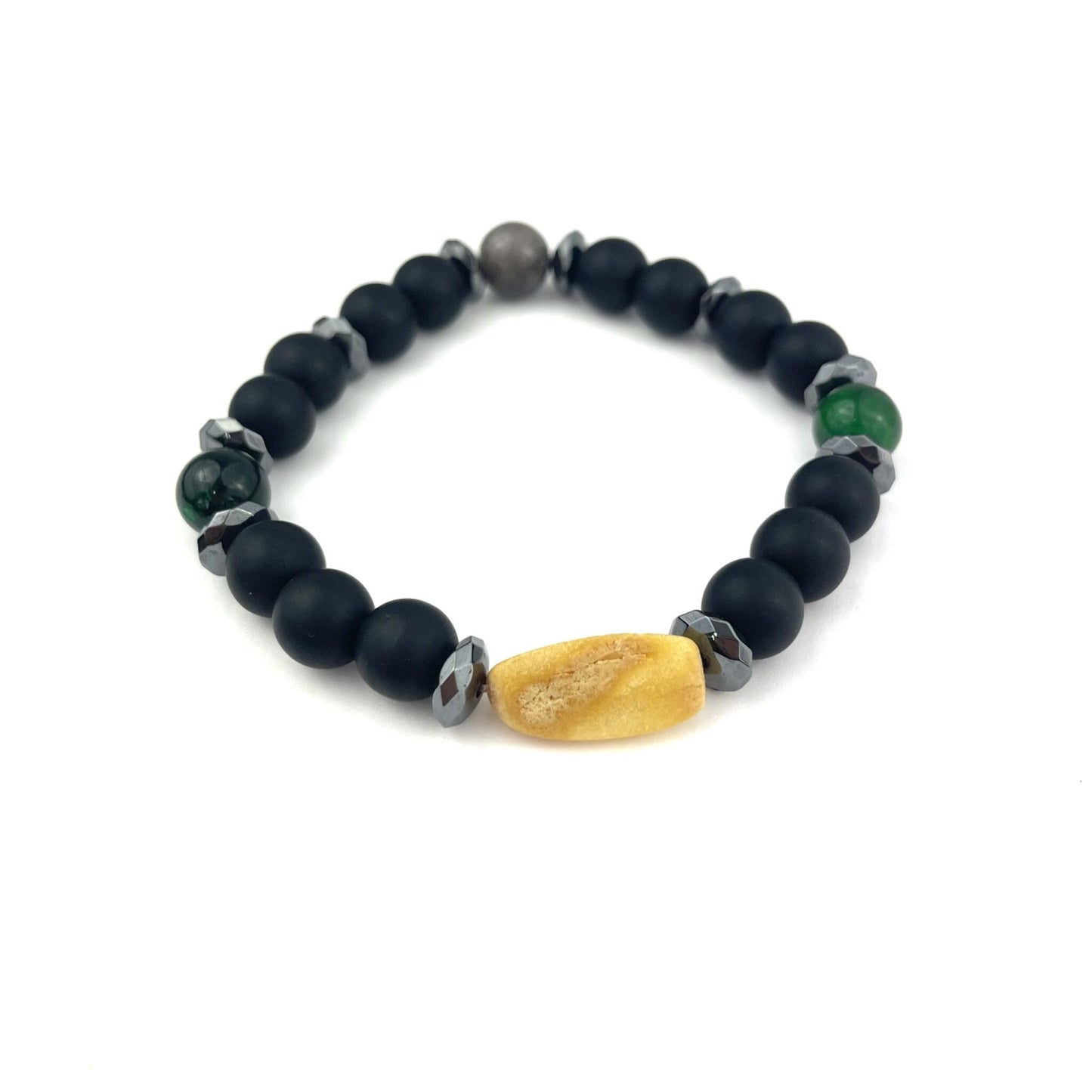 Polished Perfect Round and Oval Beads Butter Color Stretch Onyx Bracelet