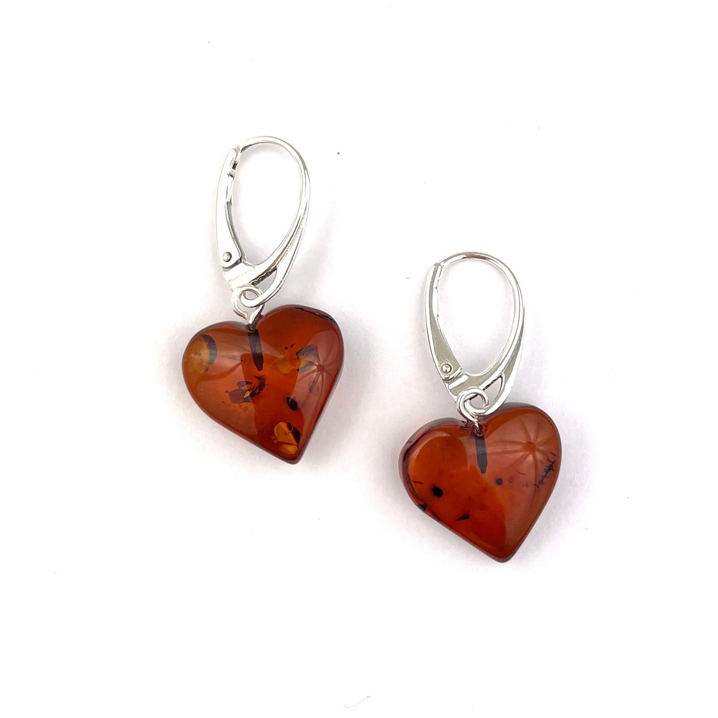 Polished Heart Shaped Brown Color Silver Earrings