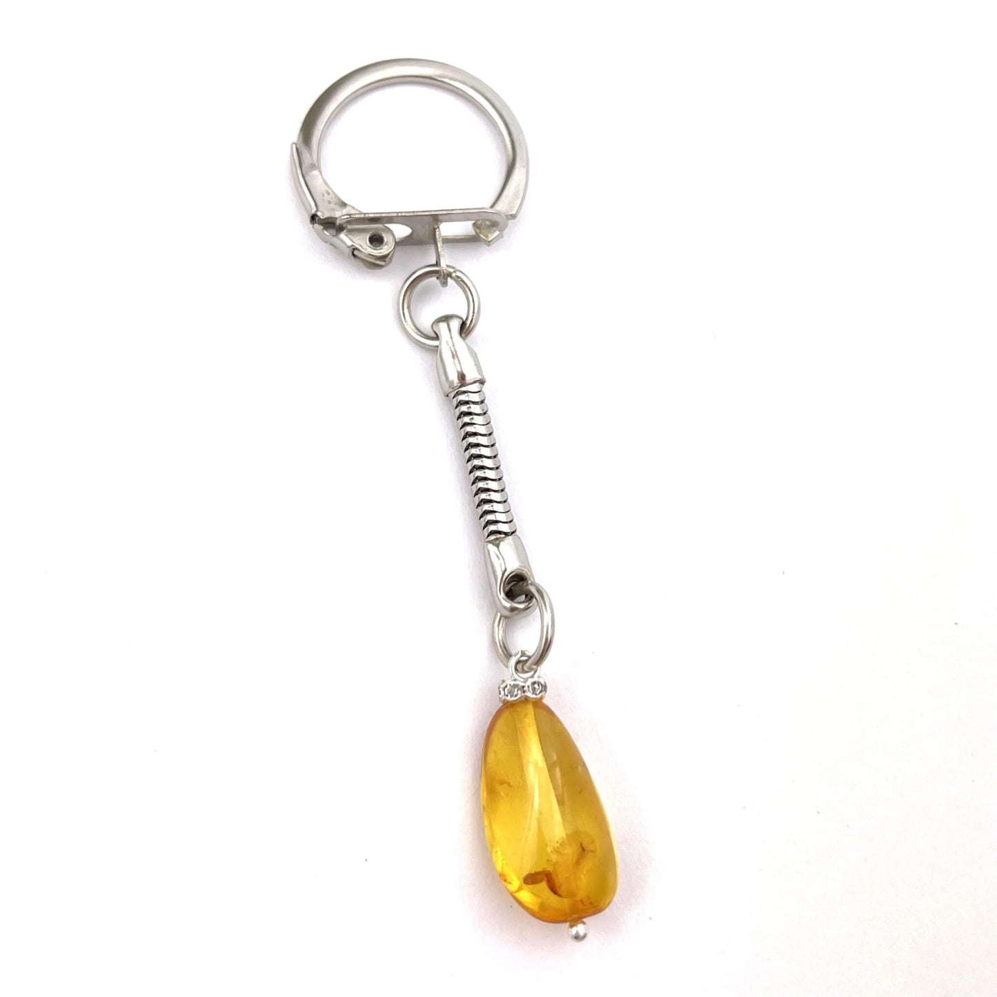 Bean Keychain Decorated with Polished Honey Color Amber