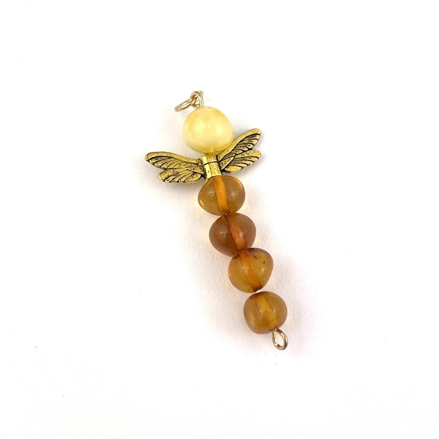 Polished Dragonfly Shaped Butter Bead and Dark Honey Color Pendant