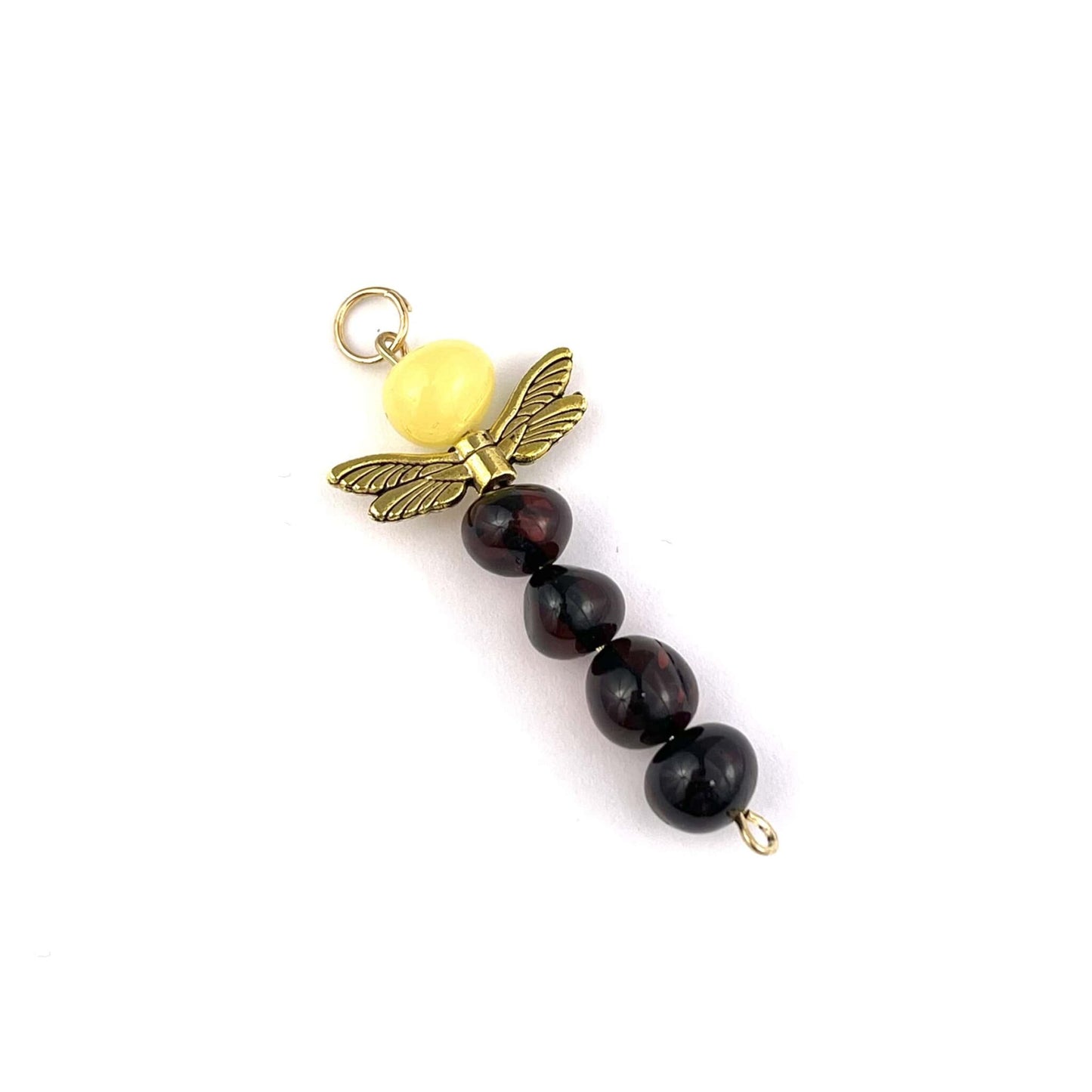 Polished Dragonfly Shaped Butter Bead and Cherry Color Pendant