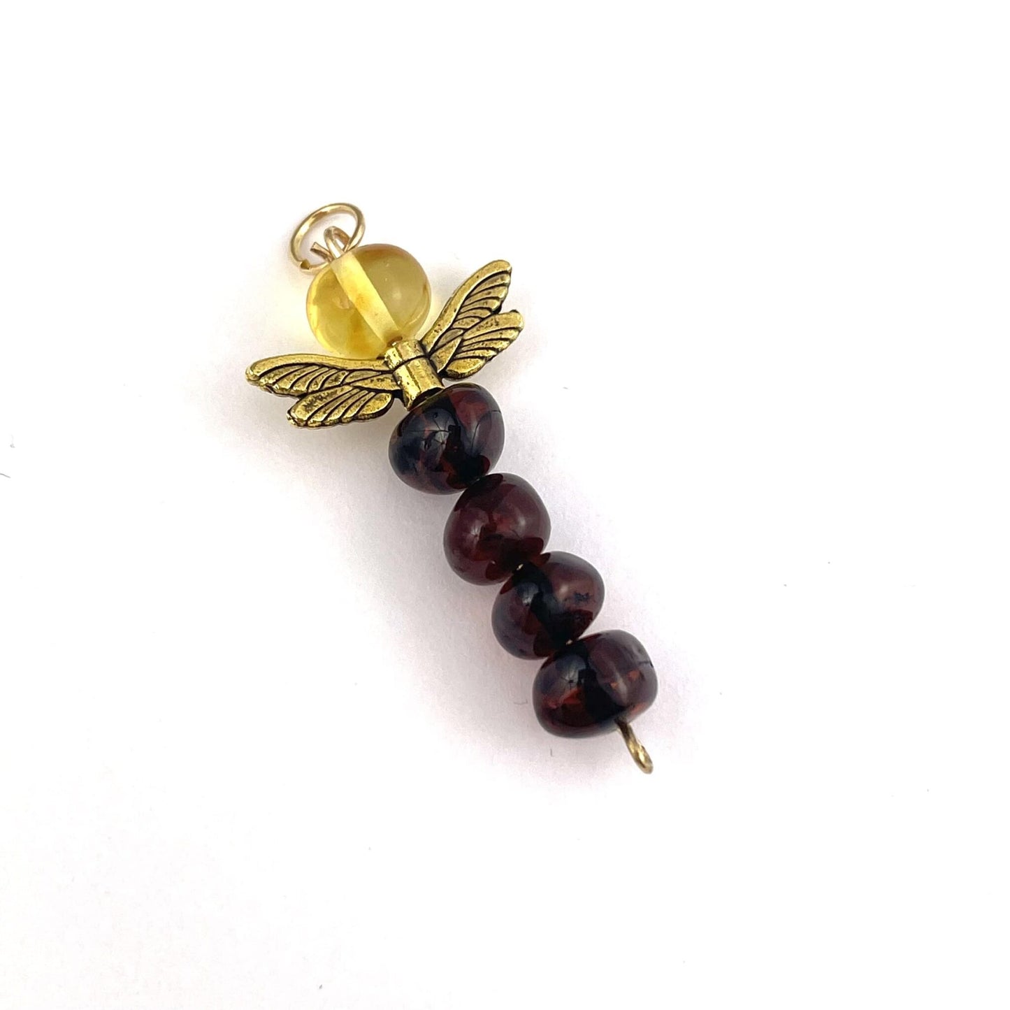 Polished Dragonfly Shaped Lemon Bead and Cherry Color Pendant