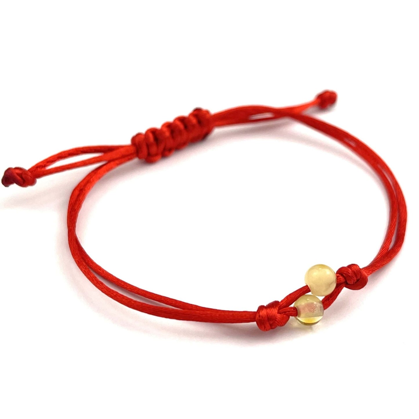 Polished Red Adjustable Bracelet with Two Amber Beads