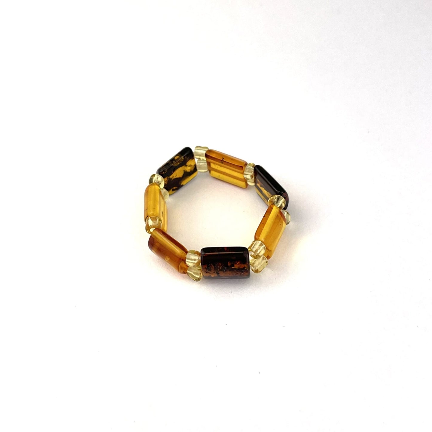 Polished Amber Square Beads Multicolor Ring