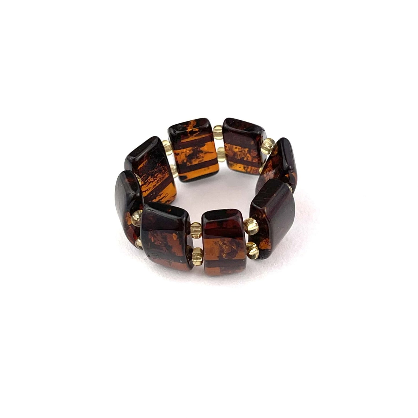 Polished Amber Square Beads Cognac Color Ring