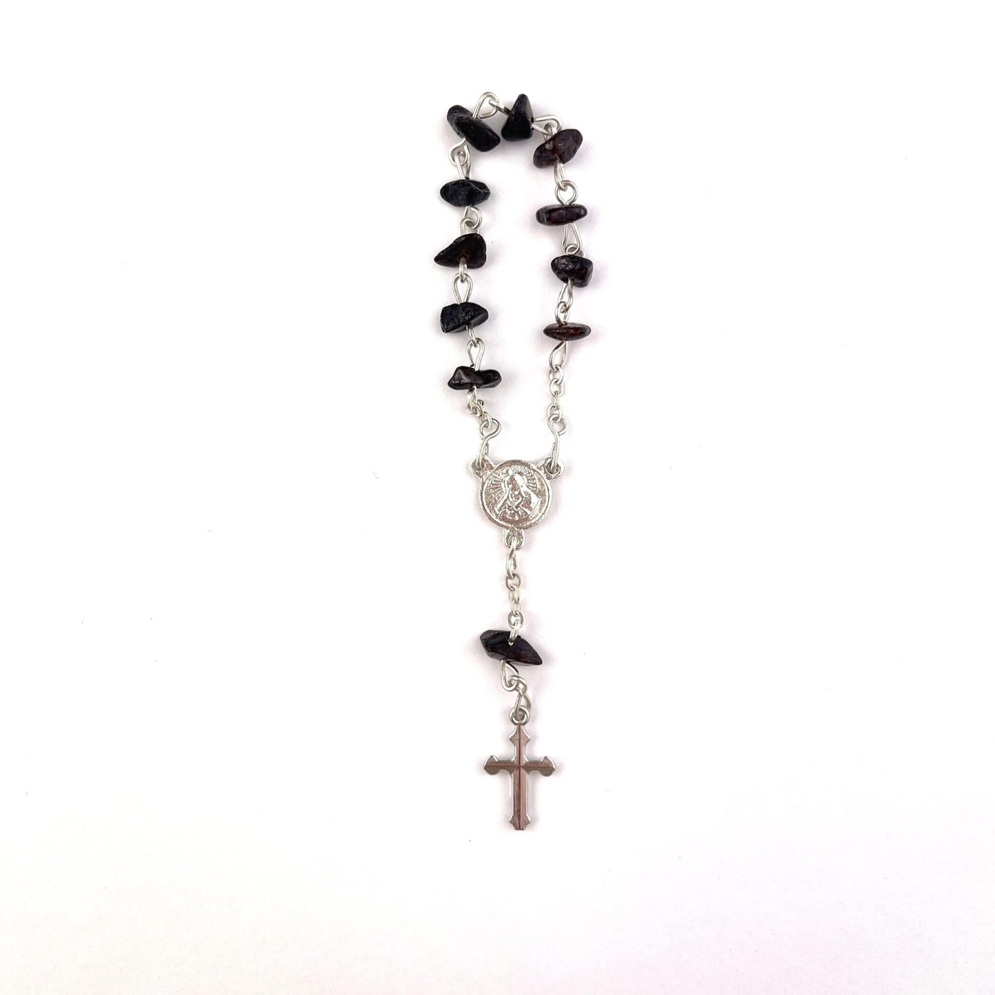 Polished Chips Beads Cherry Color Mini Christian Rosary