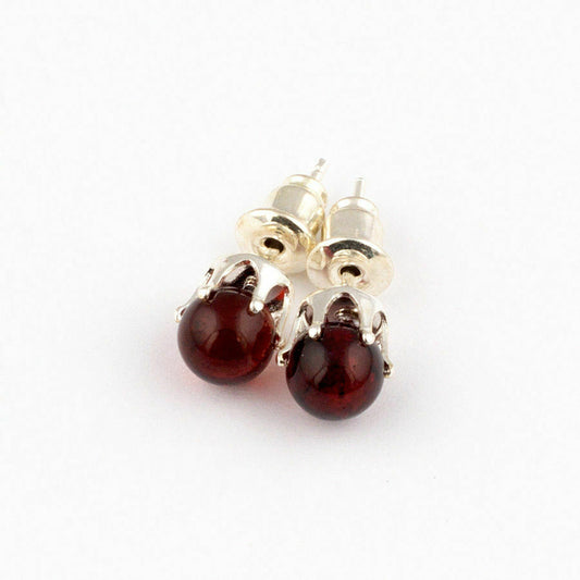 Polished Small Stud Perfect Round Cherry Color Earrings