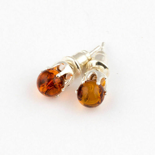 Polished Small Stud Perfect Round Cognac Color Earrings