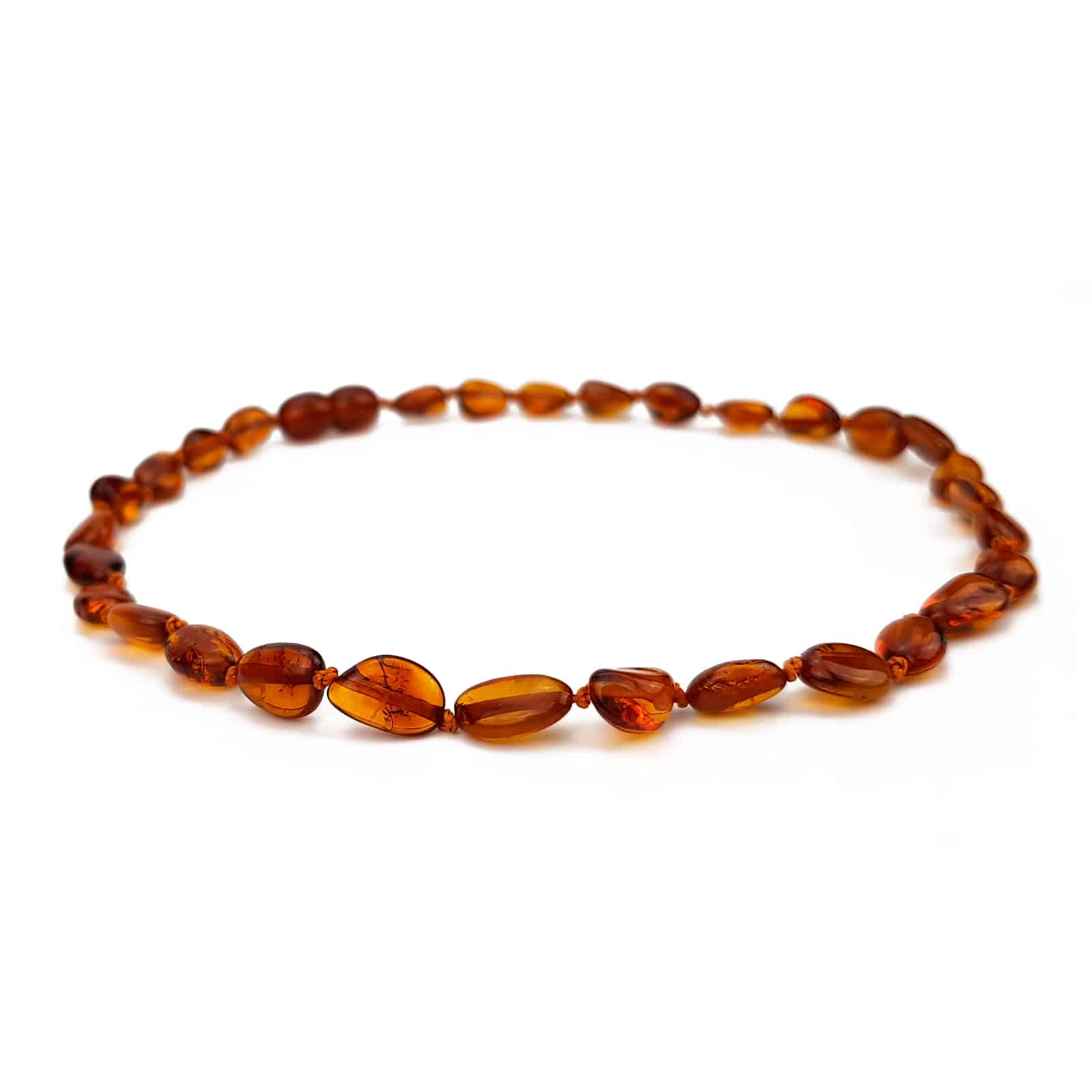 Polished baby oval beads cognac color necklace