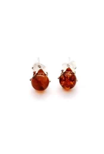 Polished small stud rounded cognac color earrings