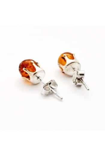 Polished small stud rounded cognac color earrings