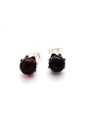 Polished small stud rounded cherry color earrings