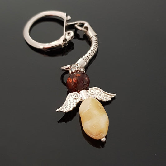 Angel Keychain Decorated with Polished Butter Color Amber