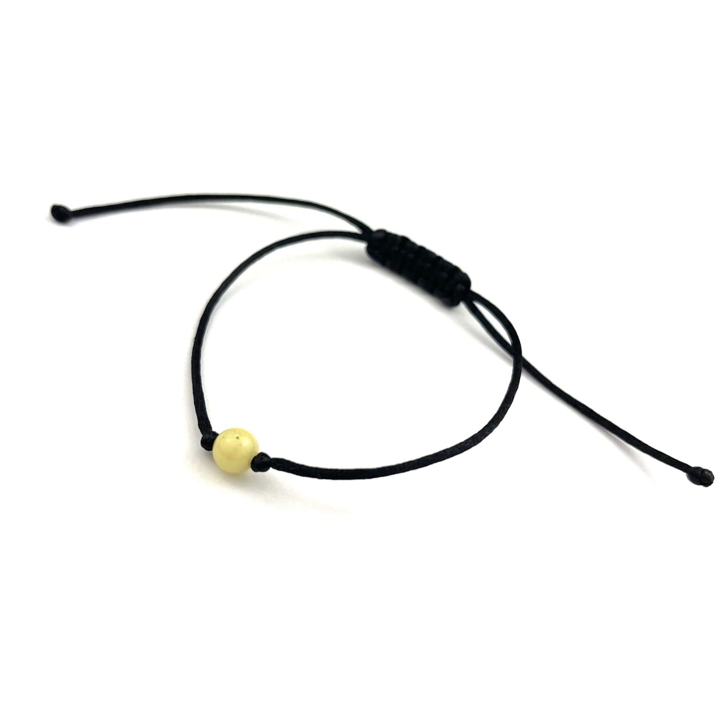 Polished Black Adjustable Bracelet with Amber Bead