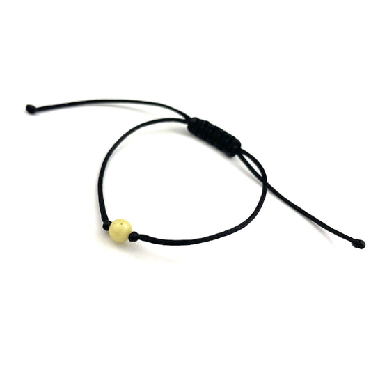 Polished Black Adjustable Bracelet with Amber Bead