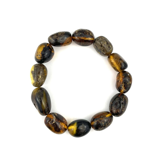 Polished Massive Oval Amber Beads Green Color Bracelet