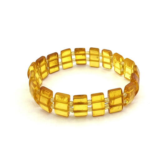 Polished Rectangle Beads Dark Honey Color Bracelet