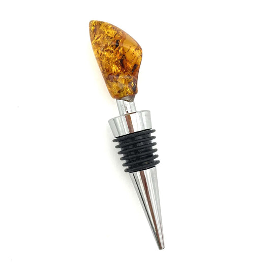 Wine Bottle Stopper with a Polished Cognac Color Amber
