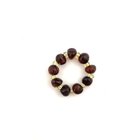 Polished Baroque Beads Cherry Color Ring