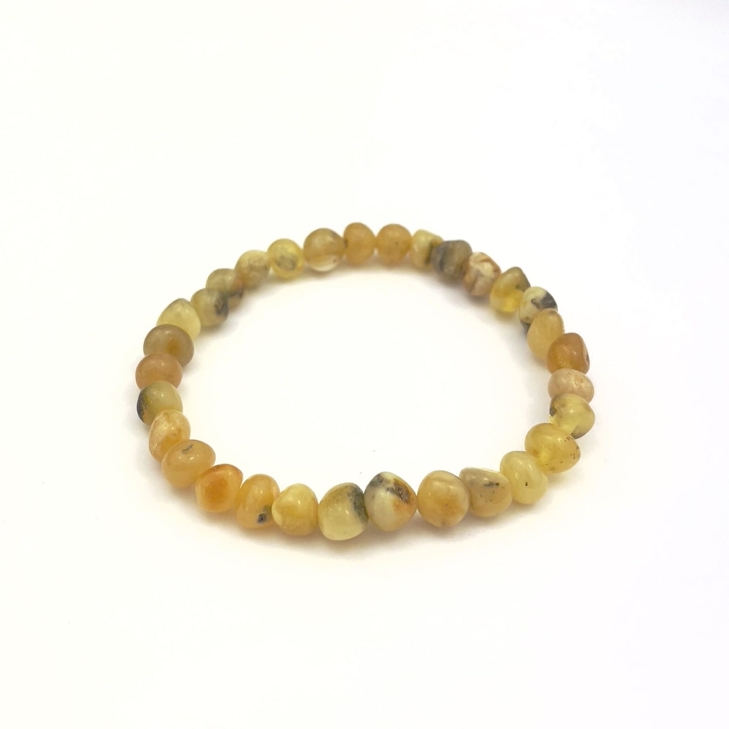 Polished Baroque Amber Beads Light Butter Color Bracelet