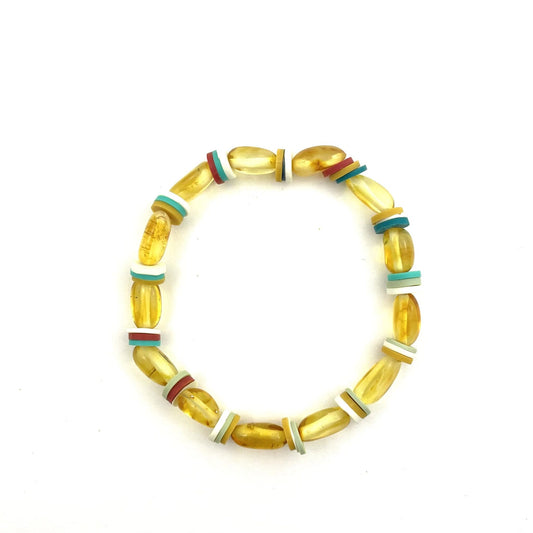 Polished Oval Amber Beads Honey Color Amber Bracelet