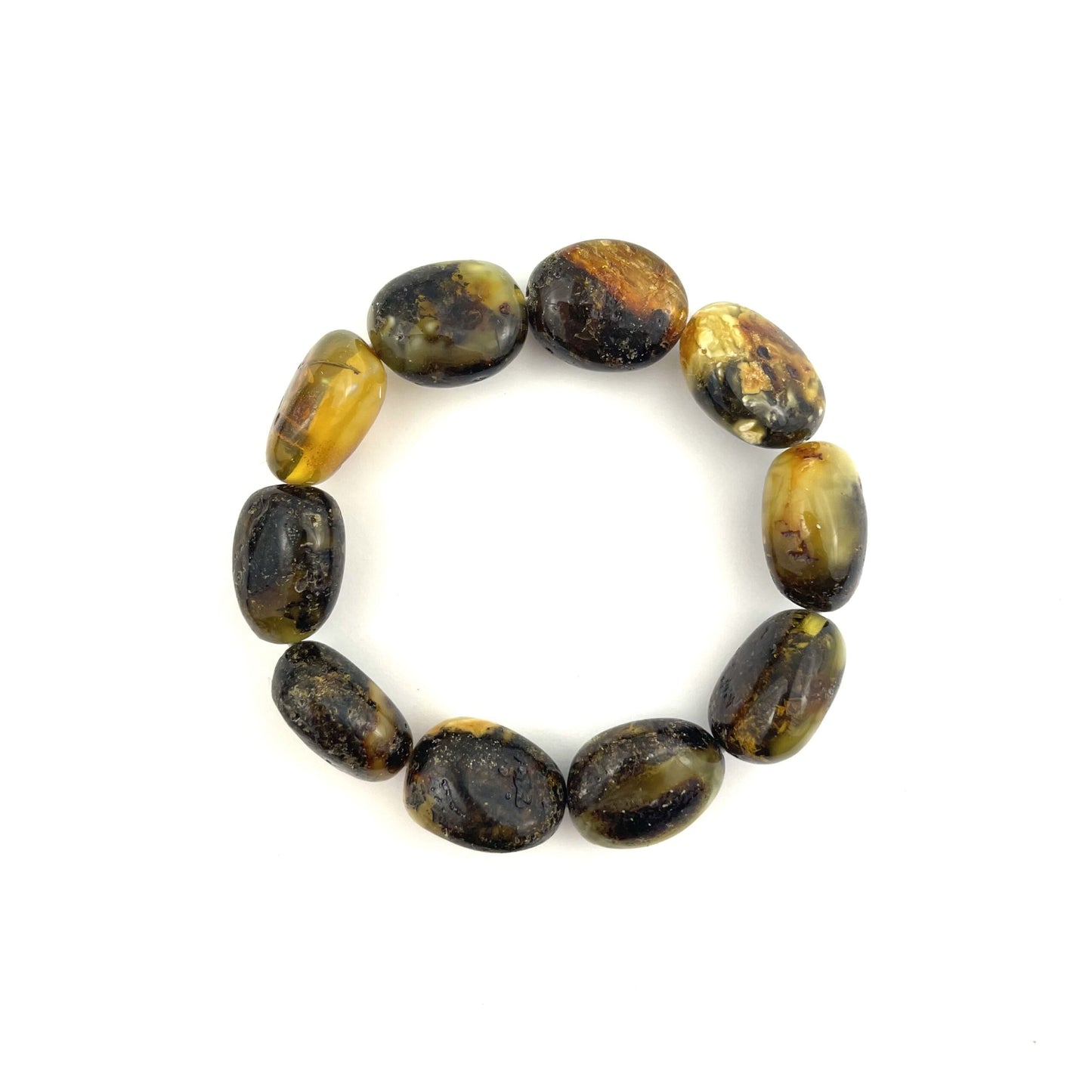 Polished Massive Oval Amber Beads Green Color Bracelet