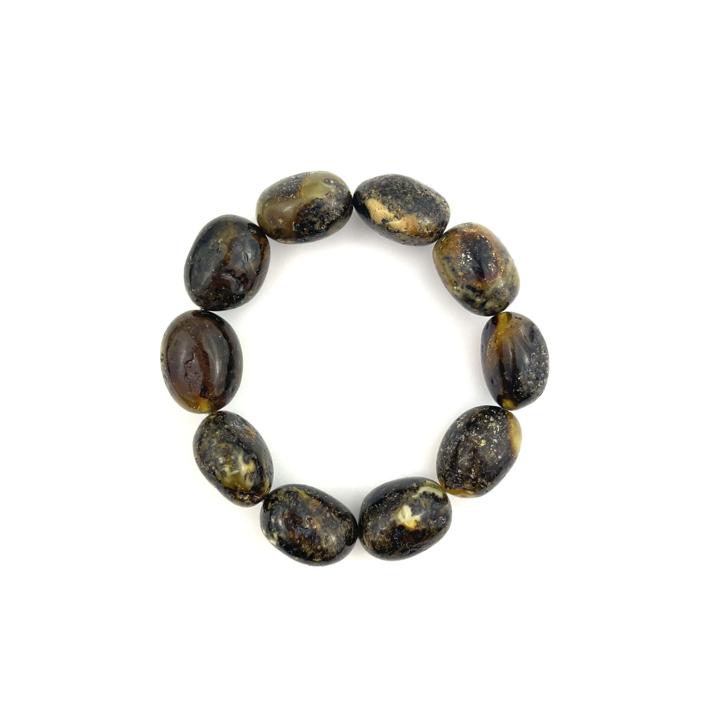 Polished Massive Oval Amber Beads Green Color Bracelet