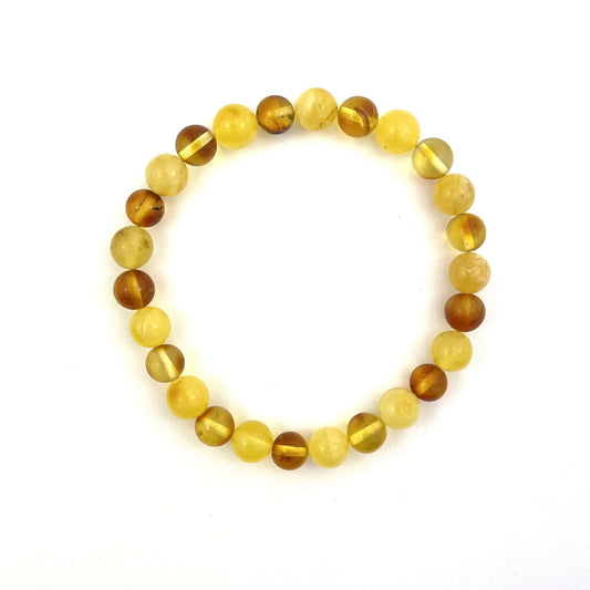 Polished Perfect Round Amber Beads Butter and Lemon Color Amber Bracelet
