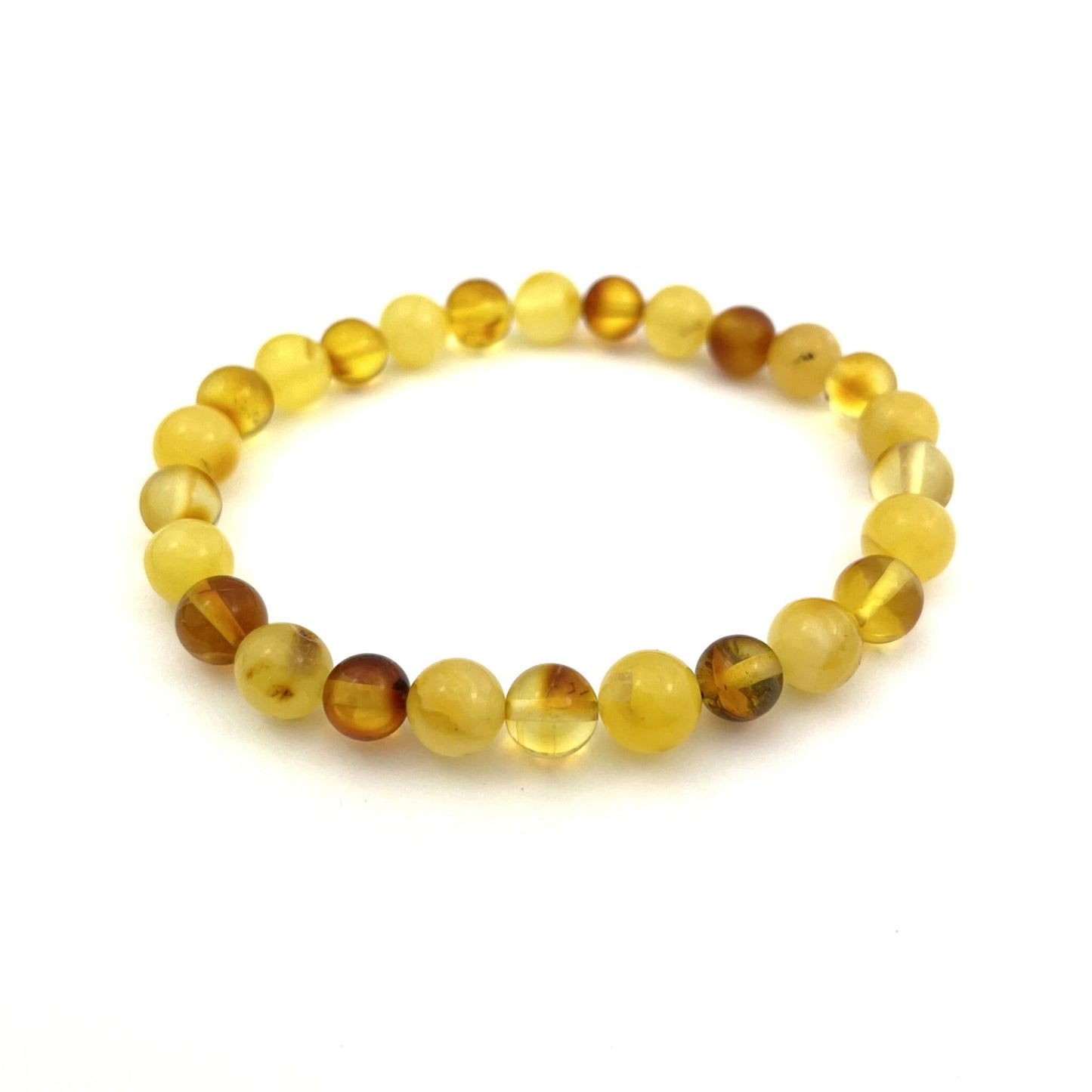 Polished Perfect Round Amber Beads Butter and Lemon Color Amber Bracelet