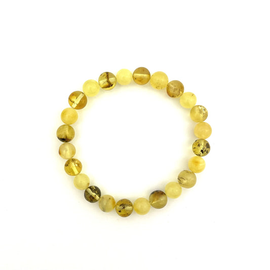 Polished Perfect Round Amber Beads Butter and Green Color Amber Bracelet