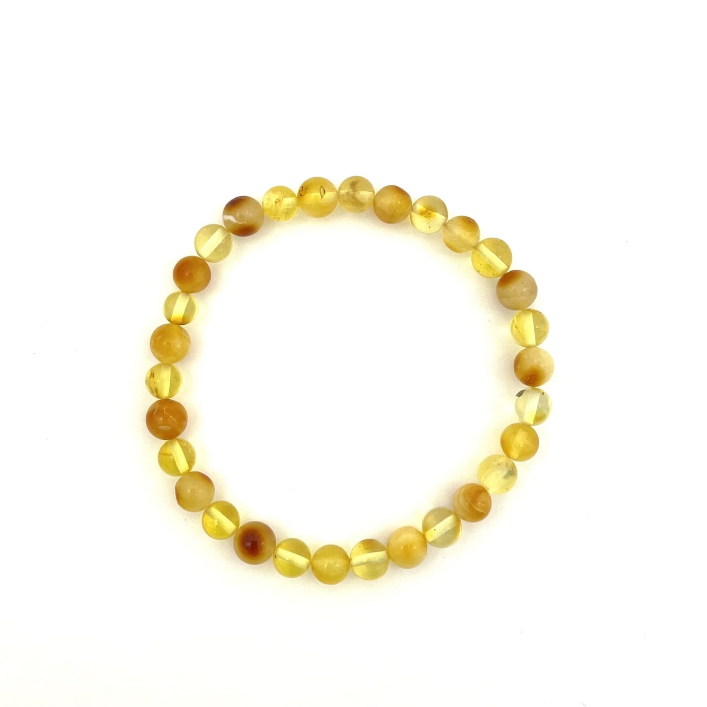Polished Perfect Round Amber Beads Butter and Lemon Color Bracelet