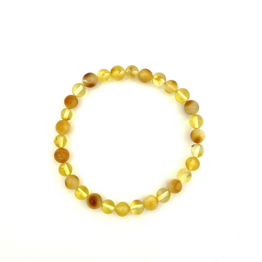 Polished Perfect Round Amber Beads Butter and Lemon Color Bracelet