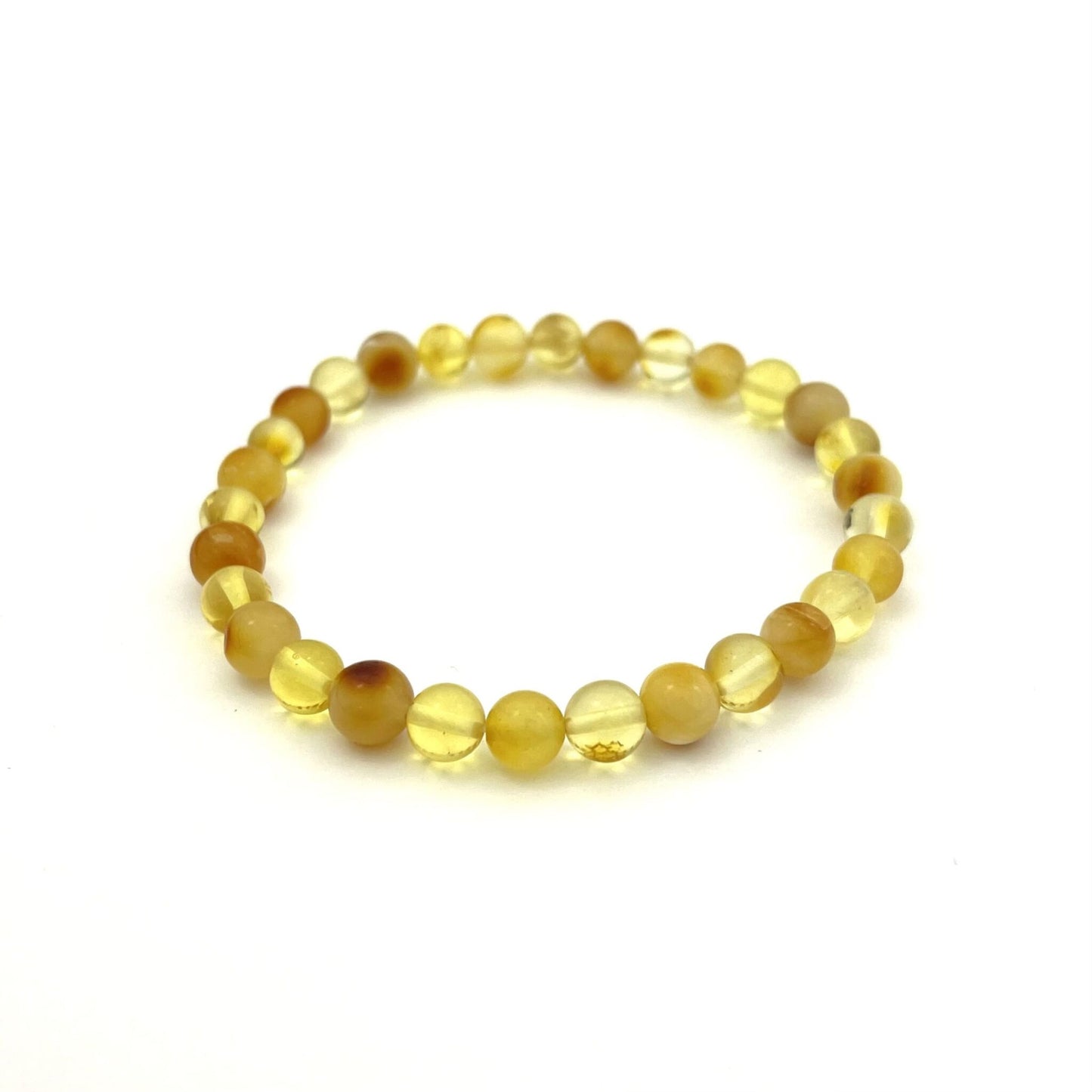 Polished Perfect Round Amber Beads Butter and Lemon Color Bracelet