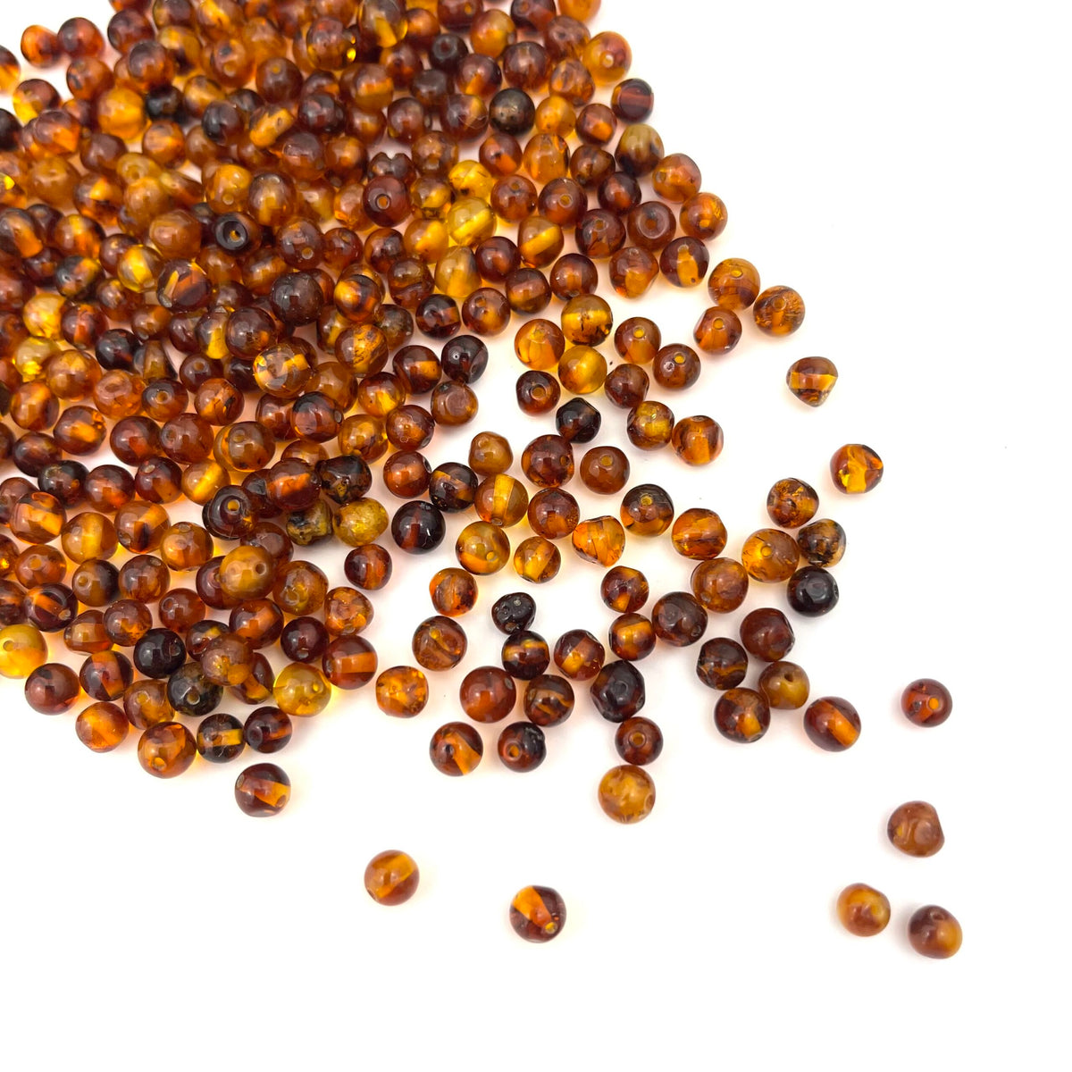 Loose Polished Baroque Cognac Color Beads, 4-6 mm, Drilled, 100g