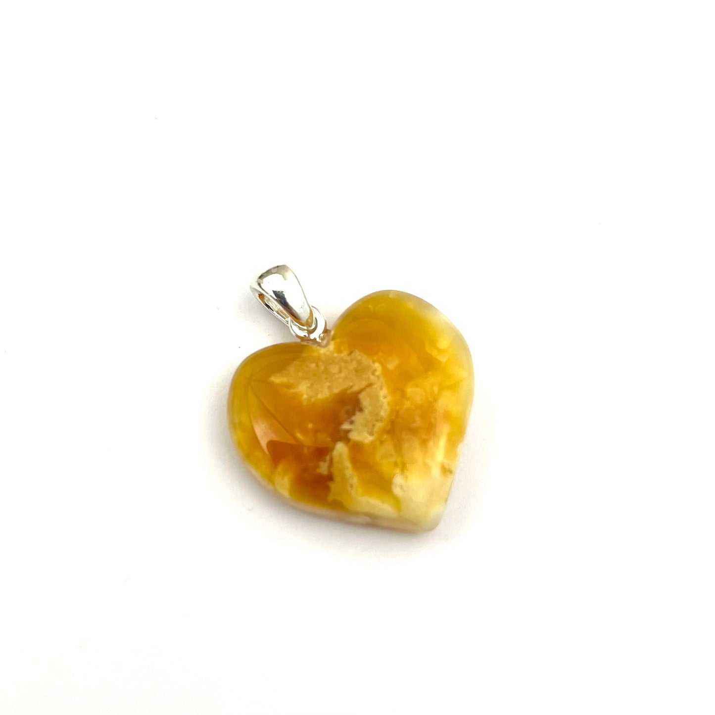 Polished Butter Color Heart Silver Amber Pendant