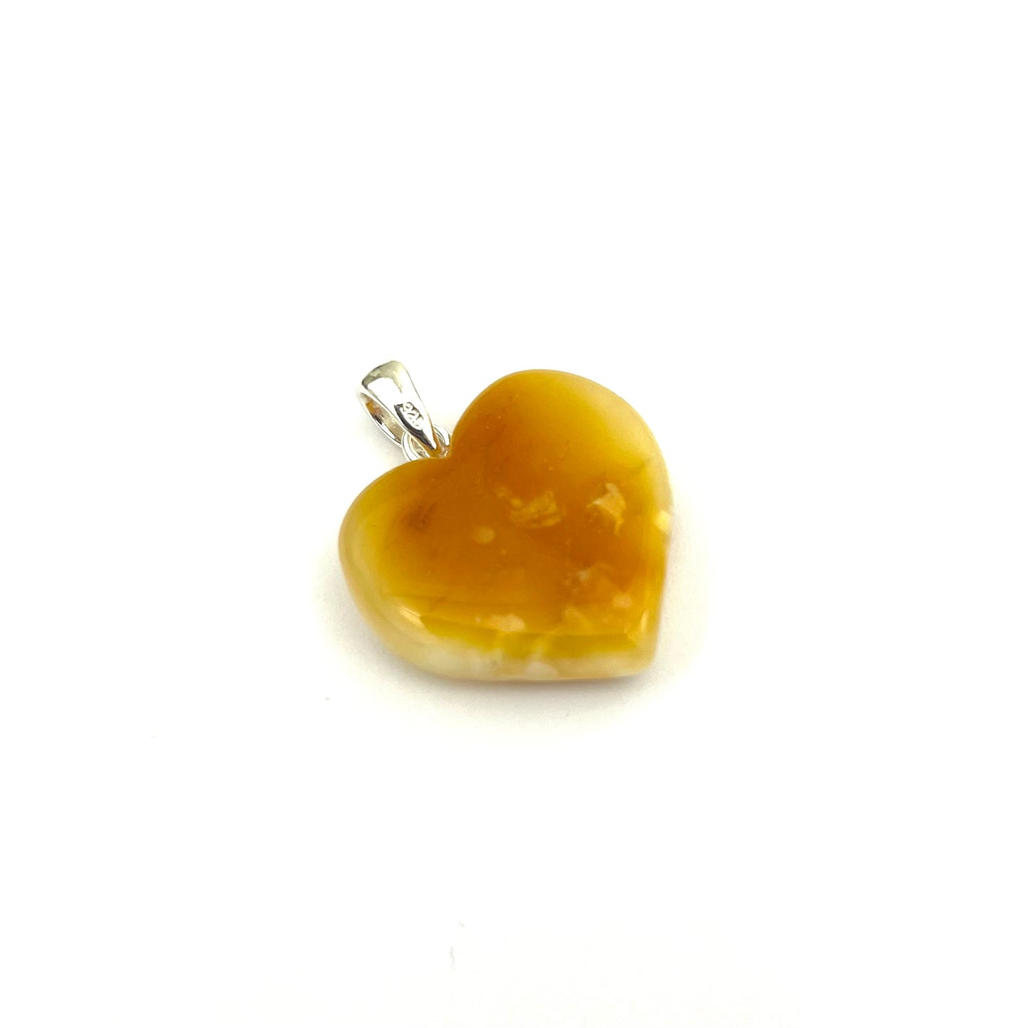 Polished Butter Color Heart Silver Amber Pendant