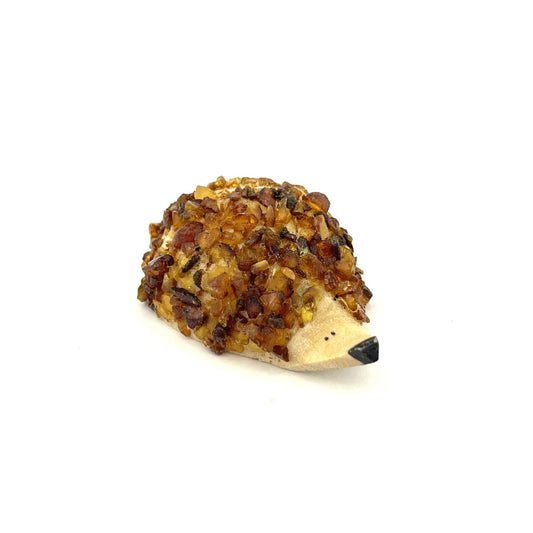 Handmade Wooden Figurine The Hedgehog Decorated with Amber