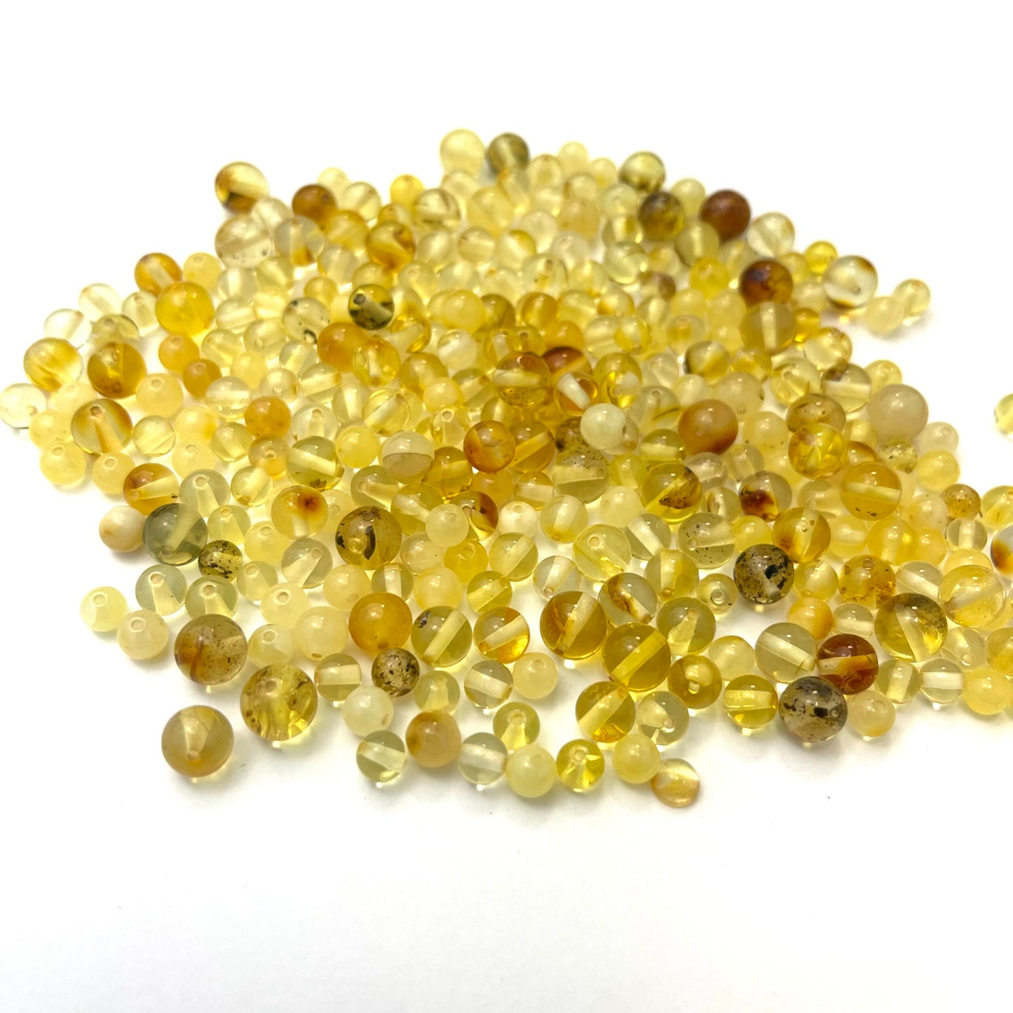 Loose Polished Perfect Round Honey, Butter, Lemon Beads, Drilled, 50g