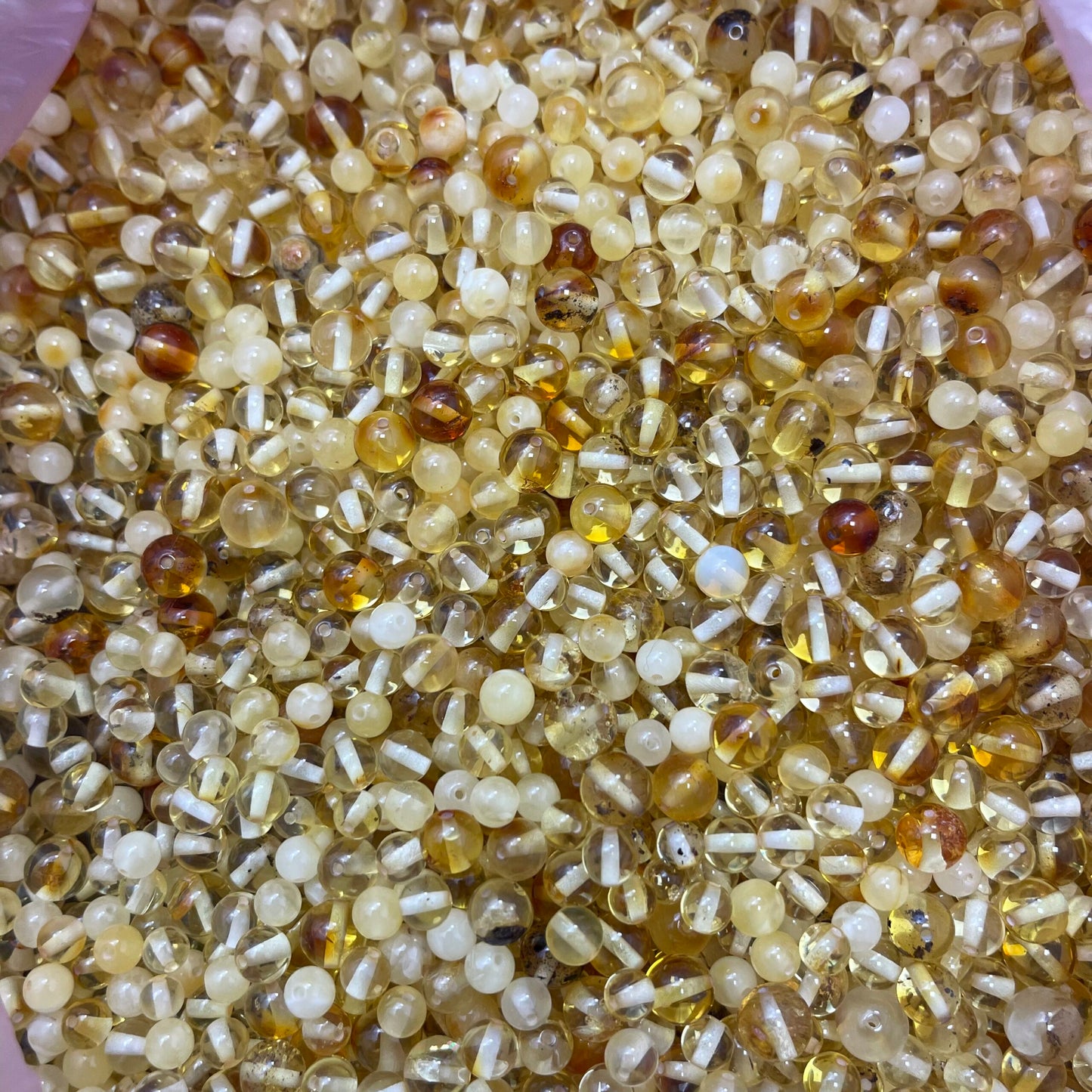 Loose Polished Perfect Round Honey, Butter, Lemon Beads, Drilled, 50g